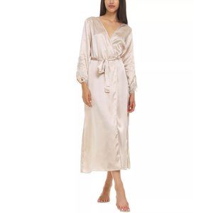 Flora Nikrooz Women's Stella Long Satin Robe Almond (T80236) | Size Large/XL